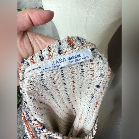 Zara Beige Tweed W/ Fringe Hem Mini Dress Sz M - Picture 4 of 11